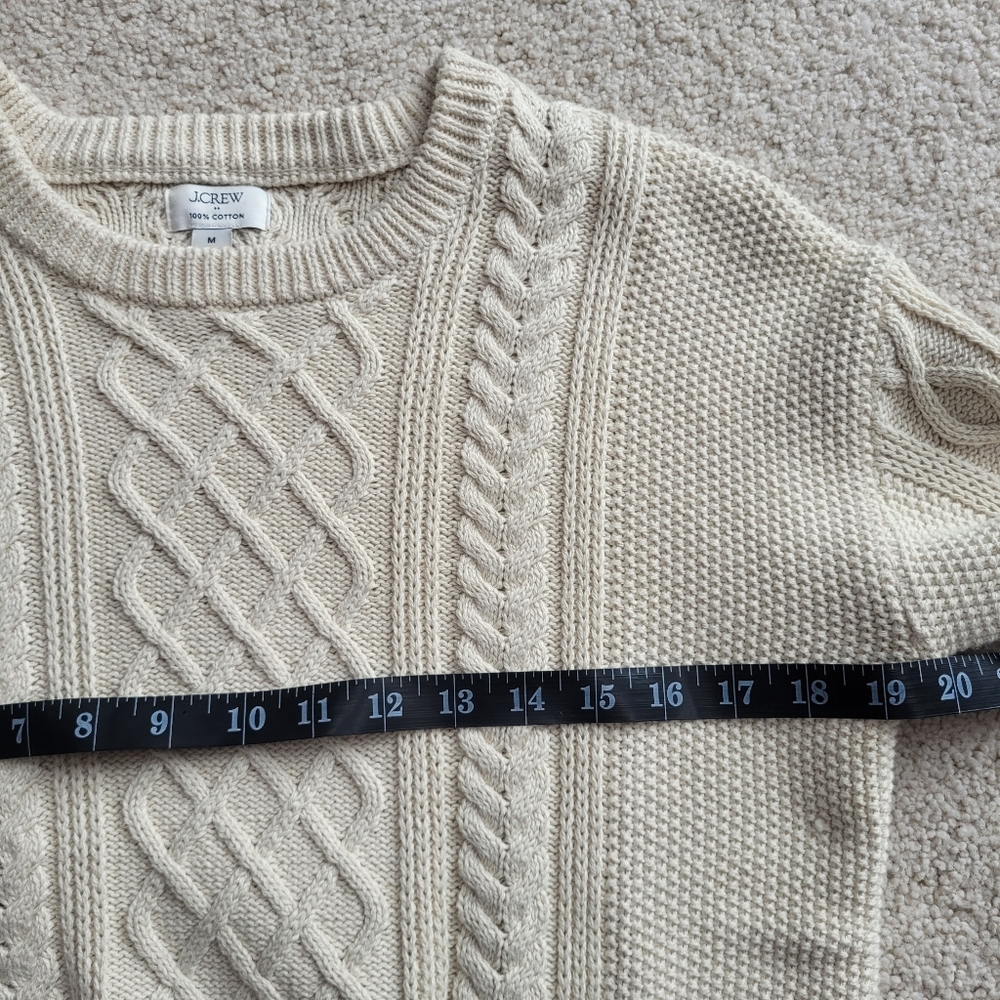J.Crew Cream Cable Knit Sweater 100% Cotton Classic Crewneck Preppy Cozy Sz M - Picture 6 of 8